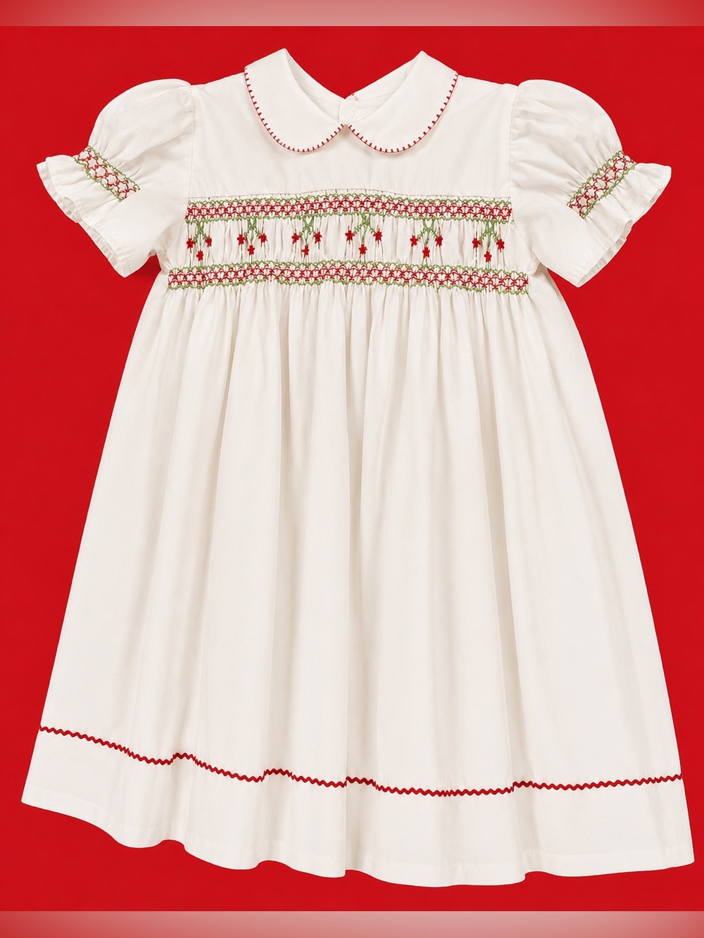 Vintage White Girls' Dress with Cherry Detail.